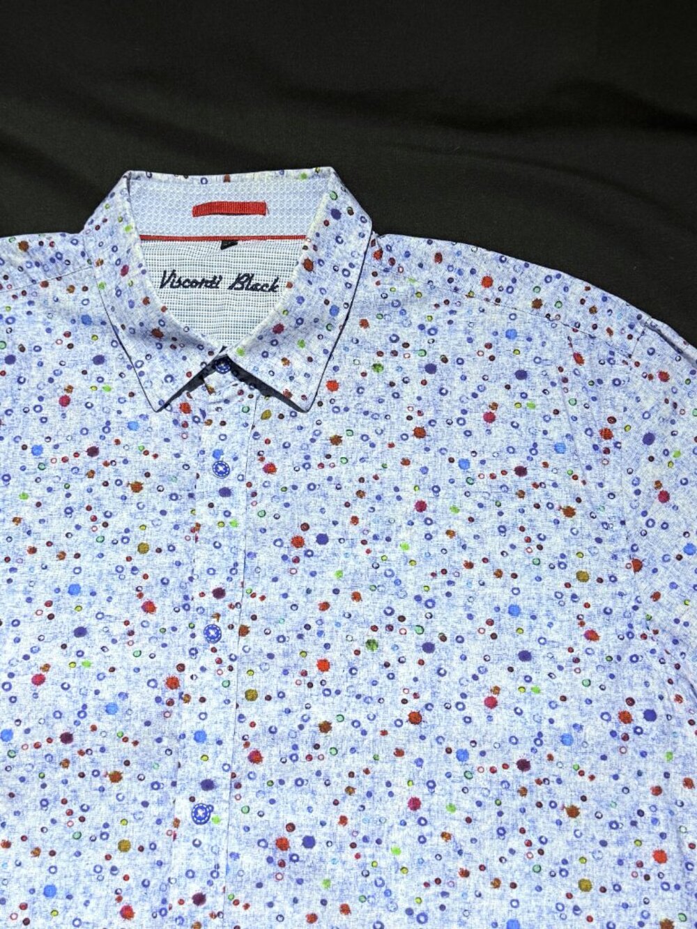 Visconti Black Mens Shirt XL Multicolored Paint Splatter Button Up 100% Cotton